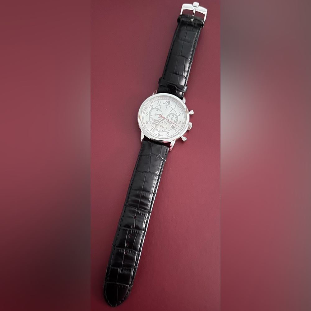 Rue Du Rhône - Classic Silver Dial Chronograph Watch with dark brown Croc Strap